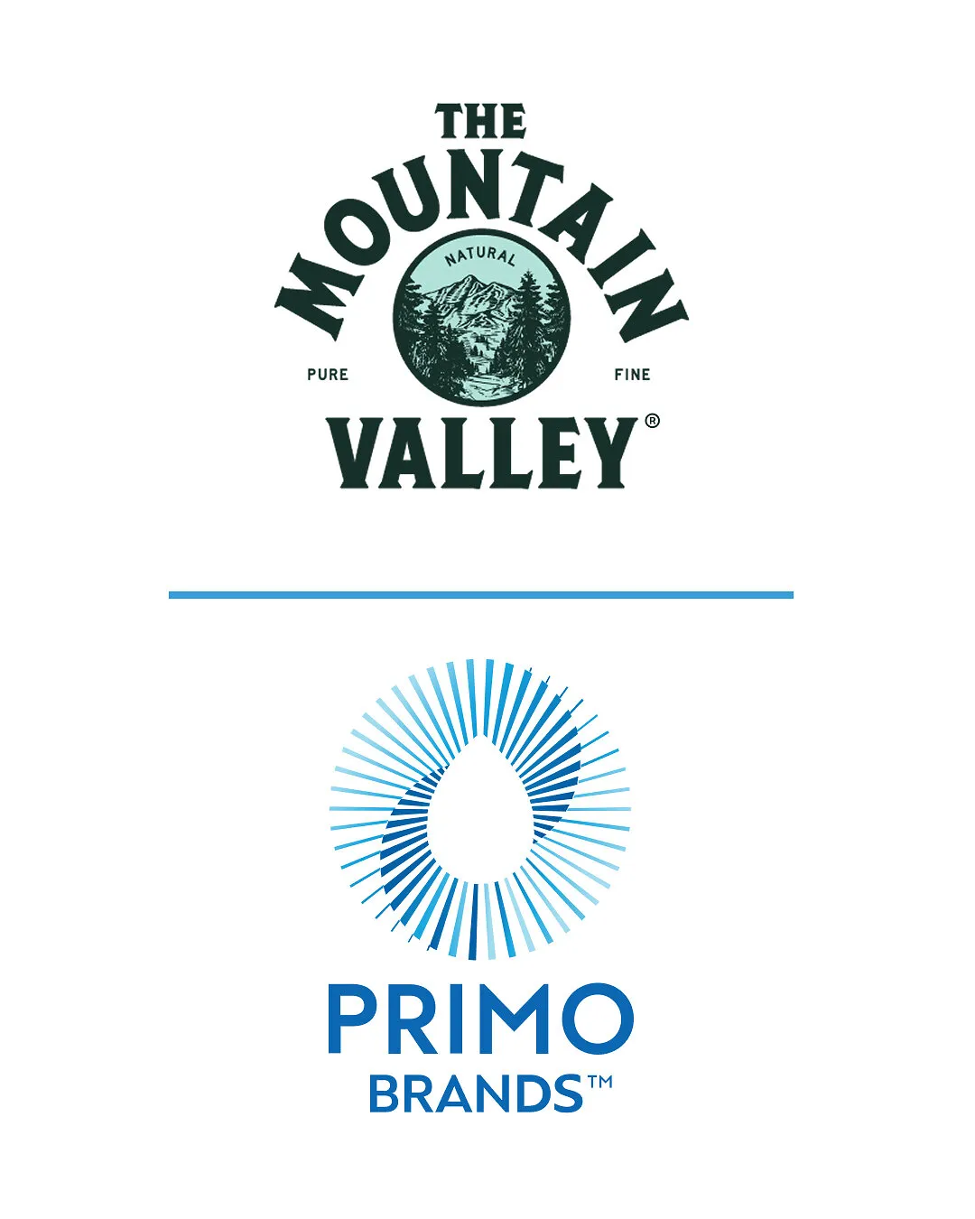 Blue Primo Brands logo with a circular water-drop emblem on a white background.